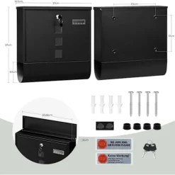 Rootz Wall Mailbox - Outdoor Letterbox - Locking Mail Holder - Rust -resistente, Privacy Secure - 37x37x10,5 cm sort