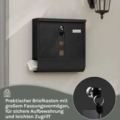 Rootz Wall Mailbox - Outdoor Letterbox - Locking Mail Holder - Rust -resistente, Privacy Secure - 37x37x10,5 cm sort