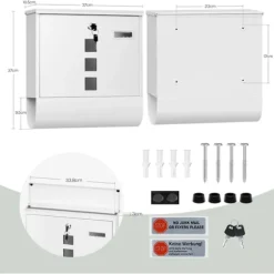 Rootz Wall Montered Mailbox - Post Box - Letterbox - Vandtæt og rustbestandig - 37x37x10,5 cm hvid