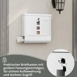 Rootz Wall Montered Mailbox - Post Box - Letterbox - Vandtæt og rustbestandig - 37x37x10,5 cm hvid