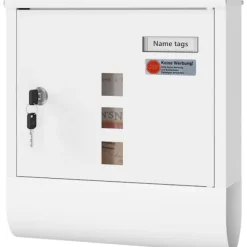 Rootz White Mailbox - Vægmonteret postkasse - Sikkert låsesystem - Galvaniseret stål - 30,6 x 33,5 x 10 cm