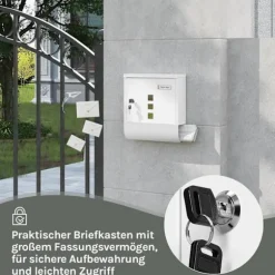 Rootz White Mailbox - Vægmonteret postkasse - Sikkert låsesystem - Galvaniseret stål - 30,6 x 33,5 x 10 cm