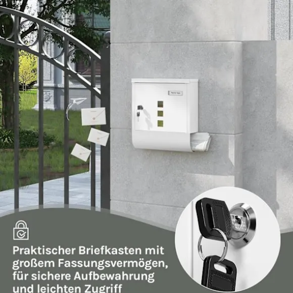 Rootz White Mailbox - Vægmonteret postkasse - Sikkert låsesystem - Galvaniseret stål - 30,6 x 33,5 x 10 cm