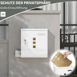 Rootz White Mailbox - Vægmonteret postkasse - Sikkert låsesystem - Galvaniseret stål - 30,6 x 33,5 x 10 cm
