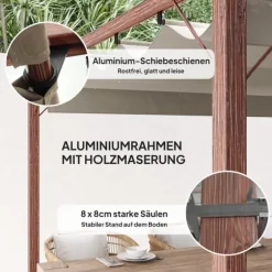 ROOTZ 3X3 M Garden Pergola - Terrasse baldakin - gårdhaveafdækning - UPF30+ solbeskyttelse - aluminiumsramme - 299x296x232 cm