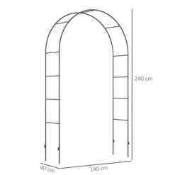 Rosenbue/havebue i metal, sort, 140×40×240 cm, til klatreplanter