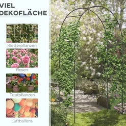 Rosenbue/havebue i metal, sort, 140×40×240 cm, til klatreplanter