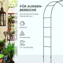 Rosenbue/havebue i metal, sort, 140×40×240 cm, til klatreplanter