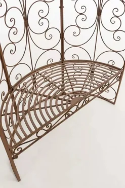 Rosie Antique Brown Metal Half Gazebo with Built-in Bench - Garden Trellis for Climbing Plants, 178cm