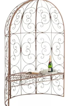 Rosie Antique Brown Metal Half Gazebo with Built-in Bench - Garden Trellis for Climbing Plants, 178cm