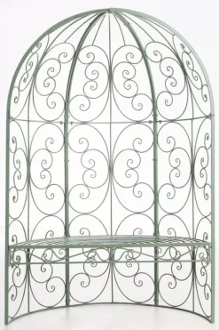 Rosie Half Gazebo with Bench, Antique Green Metal Trellis for Climbing Plants, 178cm Height