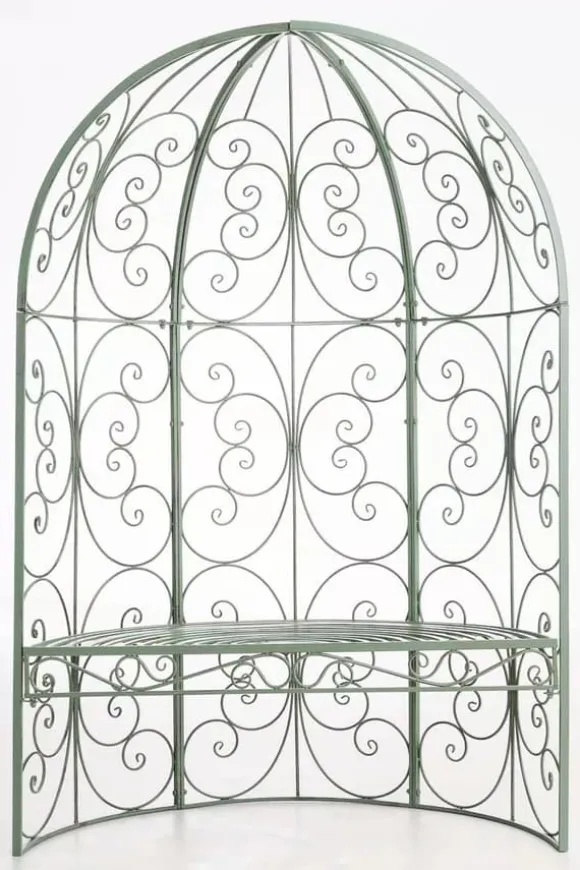 Rosie Half Gazebo with Bench, Antique Green Metal Trellis for Climbing Plants, 178cm Height
