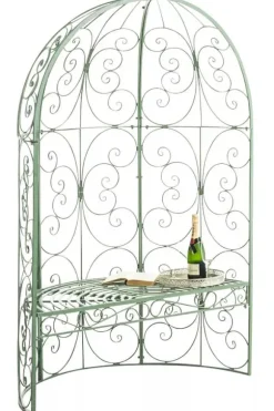 Rosie Half Gazebo with Bench, Antique Green Metal Trellis for Climbing Plants, 178cm Height