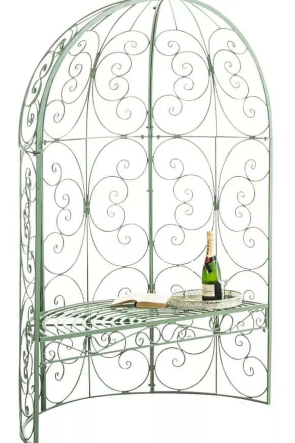 Rosie Half Gazebo with Bench, Antique Green Metal Trellis for Climbing Plants, 178cm Height
