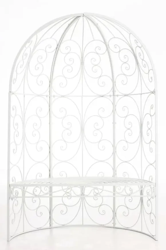 Rosie White Metal Half Gazebo with Bench - Garden Trellis Pavilion for Climbing Plants, 178cm H x 120cm W
