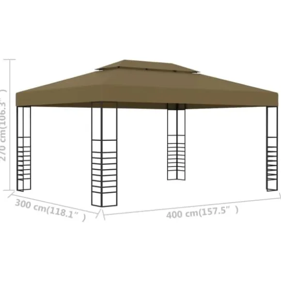 Rummelig pavillon 3x4 m - Ventileret festtelt med stålkonstruktion | Farve: Gråbrun | Størrelse: 3x4 m