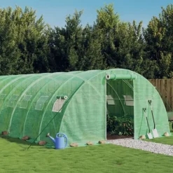 Rummeligt drivhus med stålstel - 72 m² | Størrelse: 18x4x2 m | Farve: Grøn