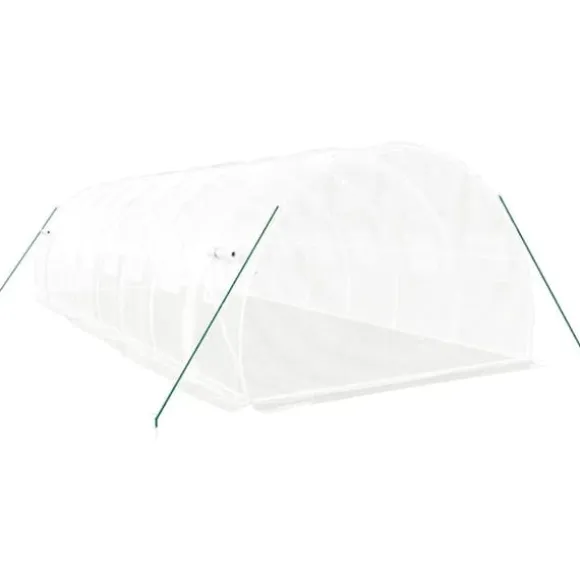 Rummeligt drivhus med stålstel - Beskyt dine planter | Størrelse: 24 m² | 8x3x2 m | Farve: Hvid
