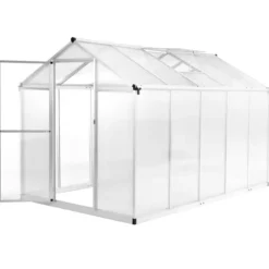 Rummeligt drivhus 302x190x195 cm - Dobbeltvæggede paneler | Farve: Aluminium | Størrelse: 11,19 m³