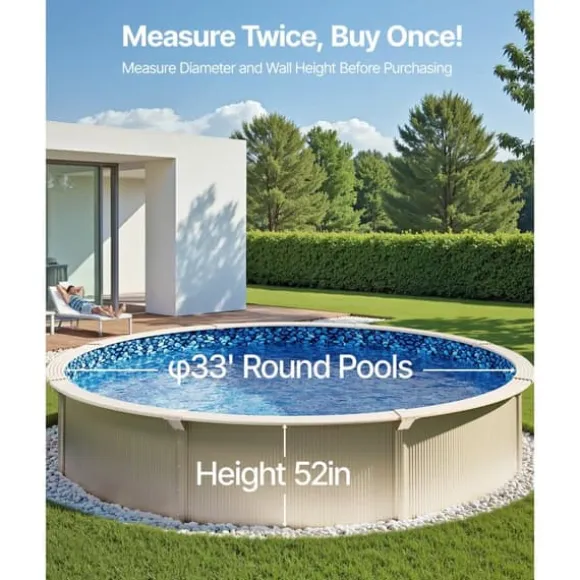 Rund Pool Liner 33ft, Unibead Style Pool Liner, 52in væghøjde