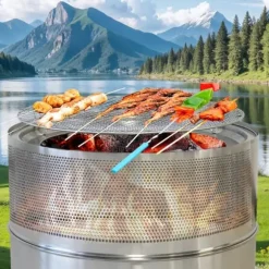 Rustfrit stålbålsted, foldbart træfyret BBQ-bålsted, bærbart til udendørs brug