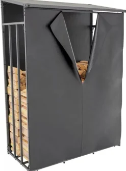 Ruston L Metal Firewood Storage Rack with Cover - Anthracite, 185cm Height, 130cm Width, 70cm Depth