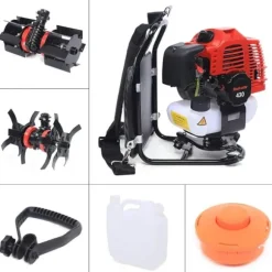 Rygbåren Buskrydder/Græstrimmer - Benzindrevet - 43 cm³, 1,7 HP, 2-Takt, Luftkølet, 4500–8500 rpm - Sort