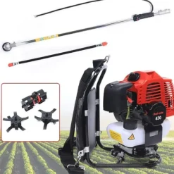 Rygbåren Buskrydder/Græstrimmer - Benzindrevet - 43 cm³, 1,7 HP, 2-Takt, Luftkølet, 4500–8500 rpm - Sort