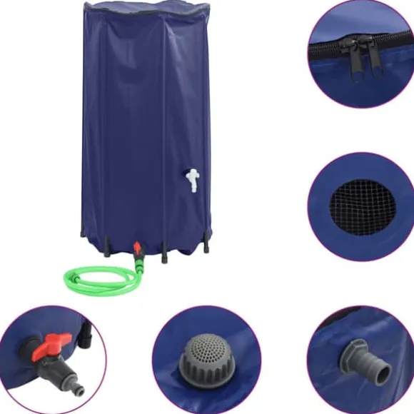 Sammenfoldelig vandtank med hane - Regnvandsbeholder | Kapacitet: 250 L | Materiale: PVC