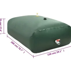 Sammenfoldelig vandtank med hane - 2100 l PVC | Farve: Grøn | Størrelse: 2100 l