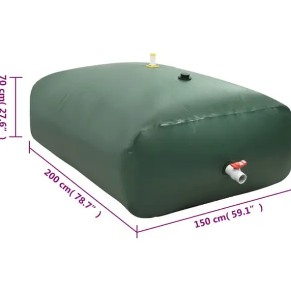 Sammenfoldelig vandtank med hane - 2100 l PVC | Farve: Grøn | Størrelse: 2100 l
