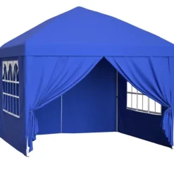 Sammenklappelig havepavillon 3x3 m med 4 sidevægge, højdejusterbar i 3 positioner, blå