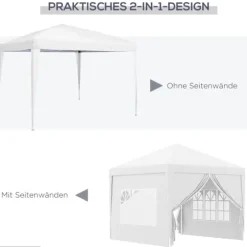 Sammenklappelig pavillon, 295x295x258 cm, hvid