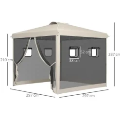 Sammenklappelig Pavillon, 297x297x287 cm, Beige
