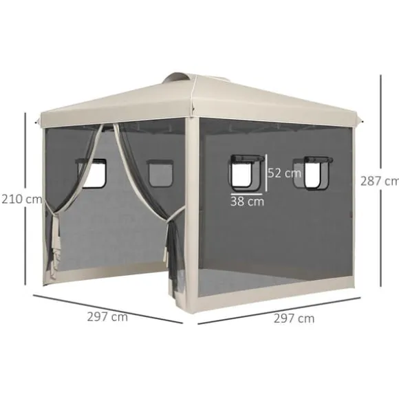 Sammenklappelig Pavillon, 297x297x287 cm, Beige