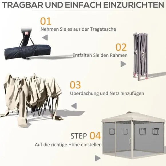 Sammenklappelig Pavillon, 297x297x287 cm, Beige