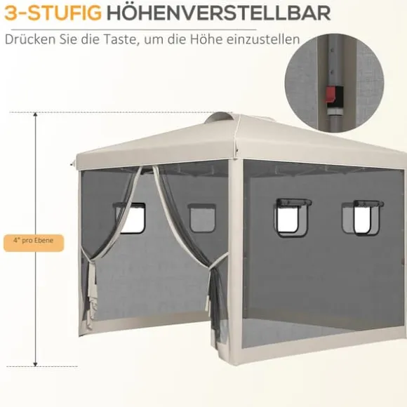 Sammenklappelig Pavillon, 297x297x287 cm, Beige
