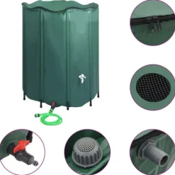 Sammenklappelig regnvandsbeholder 1000 l - PVC med hane | Farve: Grøn
