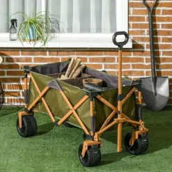 Sammenklappelig transportvogn med håndtag & foldbar bakke, op til 120 kg, grøn