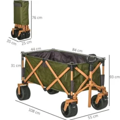 Sammenklappelig transportvogn med håndtag & foldbar bakke, op til 120 kg, grøn
