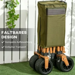Sammenklappelig transportvogn med håndtag & foldbar bakke, op til 120 kg, grøn