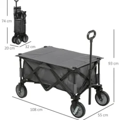 Sammenklappelig vogn op til 120 kg, teleskophåndtag, sidelommer & foldbar bakke, mørkegrå