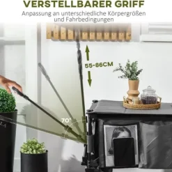 Sammenklappelig vogn op til 120 kg, teleskophåndtag, sidelommer & foldbar bakke, mørkegrå