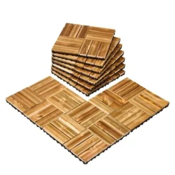 Sammenlåsende dækfliser, Massivt træ 10 pakke 12x12, Kamferfyr, holdbare, velegnede til veranda, nem at installere