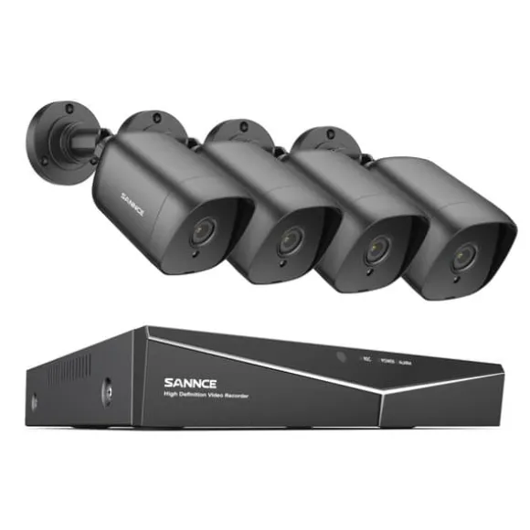 SANNCE 8CH DVR Kit, 1080P Høj Opløsning, Nattesyn Op til 30m,Ingen, 8CH 4PCS DVR Sæt