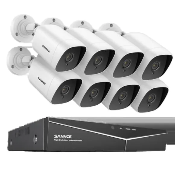 SANNCE 8CH DVR Kit, 1080P Høj Opløsning, Nattesyn Op til 30m,8CH 8PCS DVR Sæt, 4T