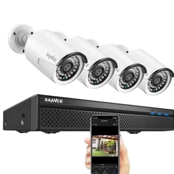 SANNCE NVR Sikkerhedskamera System, 8MP Videoopløsning, 8CH POE Support,Ingen, 5MP 4 stk. kamera