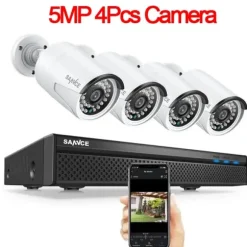 SANNCE NVR Sikkerhedskamera System, 8MP Videoopløsning, 8CH POE Support,Ingen, 5MP 4 stk. kamera