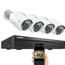 SANNCE NVR Sikkerhedskamera System, 8MP Videoopløsning, 8CH POE Support,Ingen, 8MP 4 stk. kamera
