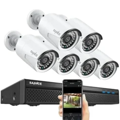 SANNCE NVR Sikkerhedskamera System, 8MP Videoopløsning, 8CH POE Support,2T, 5MP 6 stk. kamera